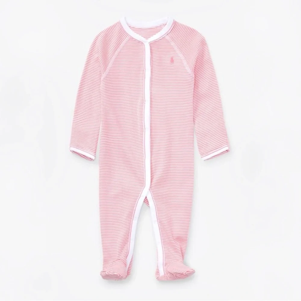 RALPH LAUREN BABY GIRL STRIPED COTTON FOOTED COVERALL
